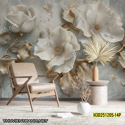 Tranh dán tường Hoa 3D- H3D251205-14P - Tranh tường chất lượng cao